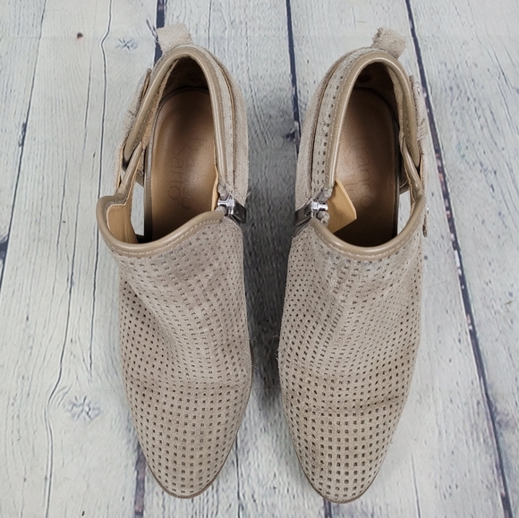 FRANCO SARTO | Dale 2 perforated suede leather heeled ankle booties boots - Picture 4 of 10